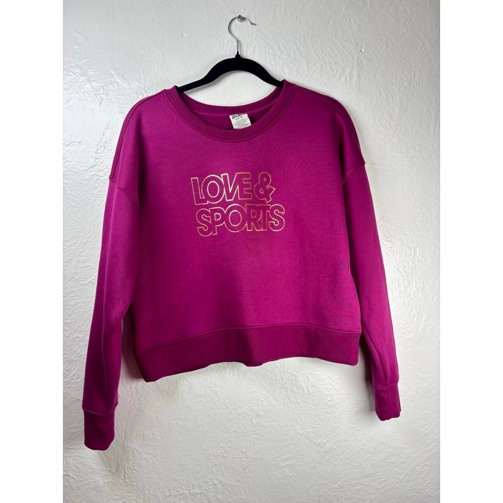 Love & Sports Sweatshirt Womens Medium Berry Pink Cropped Barbiecore Athleisure